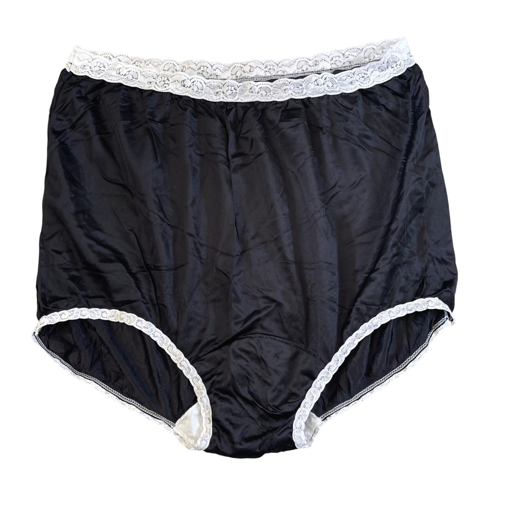 SISSY BABY Black SHEER SOFT VTG NYLON PANTIES KNICKERS WHITE ROSE LACE Size 11